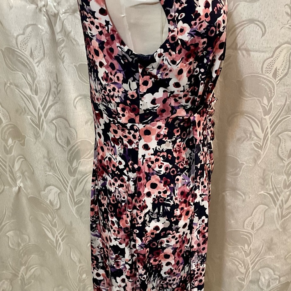 Connected Apparel Pink Black & White Floral Print Faux Wrap Dress - Picture 2 of 8